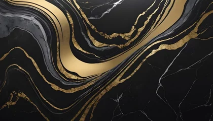 Foto op Plexiglas  Black White Marble with golden texture background © BACKART