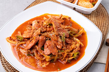 Korean food, pork back ribs, steamed pork back ribs, spicy, stir-fried budae, budae jjigae, beef, fried beef, spam, musubi, pork cutlet,
