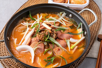 Korean food, pork back ribs, steamed pork back ribs, spicy, stir-fried budae, budae jjigae, beef, fried beef, spam, musubi, pork cutlet,