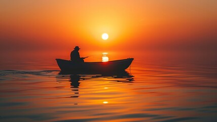 Solitude of a fisherman silhouetted against a captivating sunset