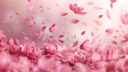 The petals of a pink sakura fall from the sky. Modern background. 3D romantic illustration.