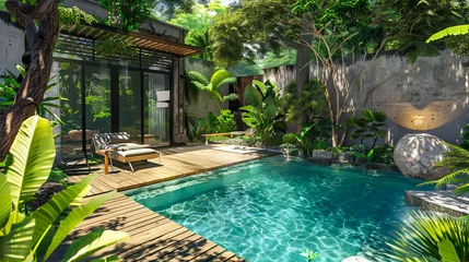 Tuinposter Villa mit Pool auf Bali © shokokoart