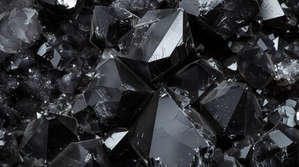 Close-Up View of Shiny Black Crystals in Natural Mineral Formation