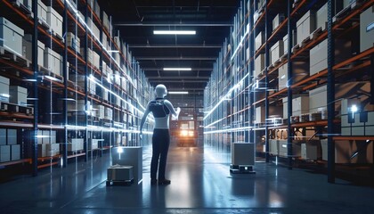 Futuristic Warehouse Automation with Robot Management