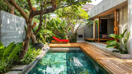 Tuinposter Villa mit Pool auf Bali © shokokoart
