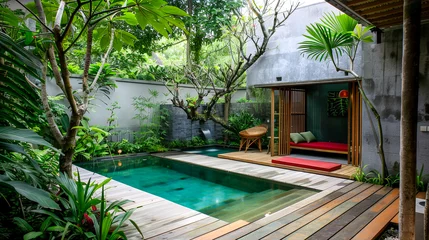 Deurstickers Villa mit Pool auf Bali © shokokoart