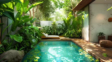 Wandcirkels plexiglas Villa mit Pool auf Bali © shokokoart