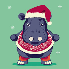 Cute Hippo wearing a tacky Christmas sweater