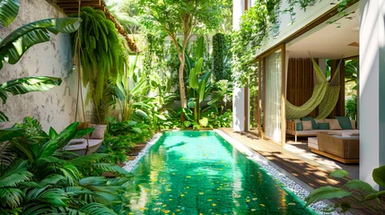 Gordijnen Villa mit Pool auf Bali © shokokoart