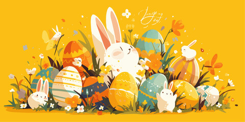 A vector banner for Easter Day with a white background, providing copy space for illustration of holiday celebration