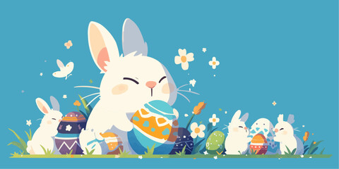 A vector banner for Easter Day with a white background, providing copy space for illustration of holiday celebration