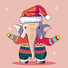 Cute Elephant wearing a tacky Christmas sweater