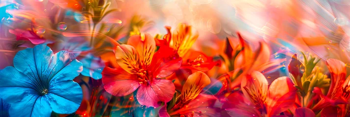 Badezimmer Foto Rückwand Bunte, leuchtende Blumen Komposition. © shokokoart