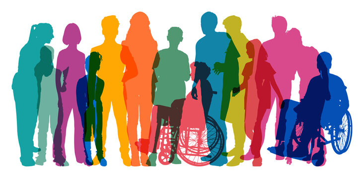 Menschen von jung bis alt in Beruf und Freizeit als Silhouetten