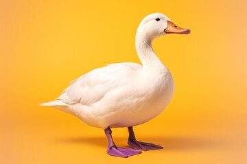 a white duck with purple feet