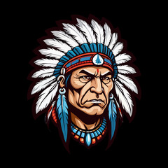 Indian head mascot, transparent background.