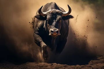 Fotobehang a bull running in the dirt © Pavel22