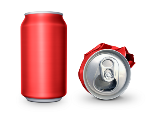 Crumpled empty blank soda and beer can garbage, Crushed junk can can recycle, transparent background