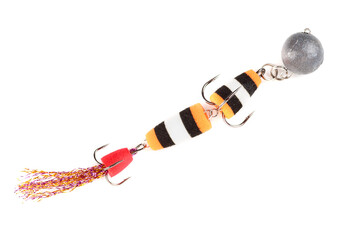 Fishing bait for predatory fish shot from above on white background