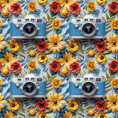 Fototapeta premium Vintage electronics and gadgets seamless pattern, retro technology background.
