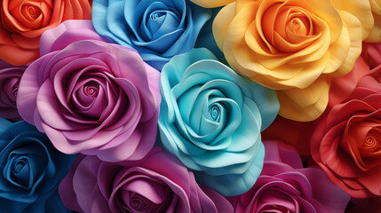 Groups of colorful roses blooming. - obrazy, fototapety, plakaty
