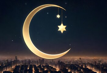 moon and stars on the roof, crescent sign and a star, crescent for Eid Celebration, eid ul fitr, Islamic events, eid ul adha, ramadan kareem, events - obrazy, fototapety, plakaty