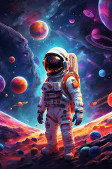 Astronaut on the background of the outer space. illustration for children