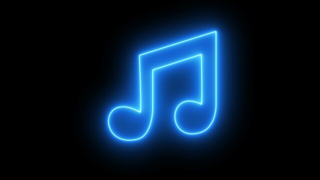 Musical note line icon. Music sign. sound technology symbol, isolated on a black background. blue illuminated neon light icon.