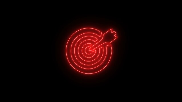 Target simple icon, flat design. Keyword targeting line icon. Neon target icon gun target neon light icon. Target Practice Editable Line Illustration. Bright neon red target sign on black background.