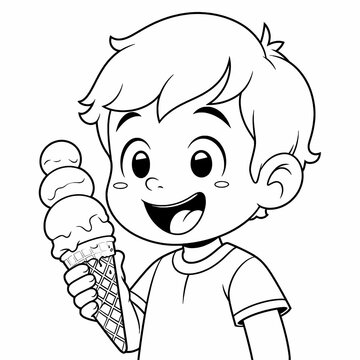 A child indulging in an ice cream treat. A charming coloring page for young artists.