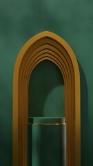 in a corridor, 3d render scene template ramadhan podium in portrait
