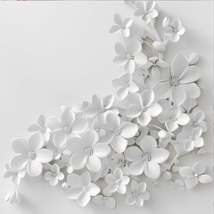 White flowers petals on a white background. Flowering flowers, a symbol of spring, new life.