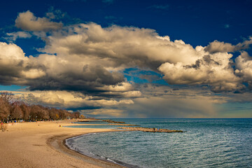 dramatic clouds over  balmy  and kew beaches in toronto shot in march room for text