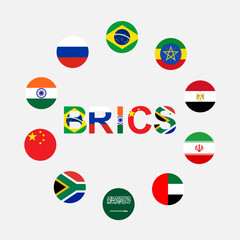 brics alphabet and flag country isolated on gray background for icon logo web. vector illustration.