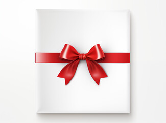 Top View of White Space Wrapped in Vibrant Red Ribbon with Elegant Bow, Conceptual Image of Gift Giving, Celebration, and Festive Decoration for Holidays and Special Occasions