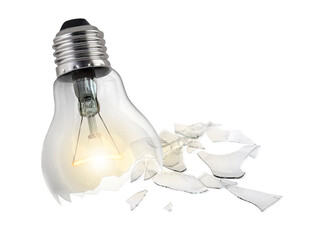Broken light bulb, transparent background