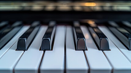 Close-up of piano keys showcasing musical detail and artistic depth