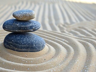 Zen Stones on Raked Sand for Mindfulness and Balance