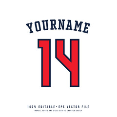 Jersey number, basketball team name, printable text effect, editable vector 14 jersey number