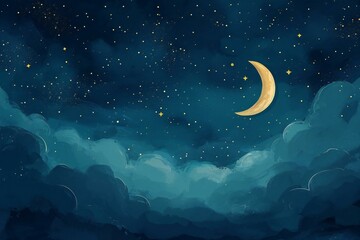 Obraz na płótnie Canvas Serene Crescent Moon Adorning a Starry Night Sky