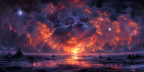 Foto op Canvas Captivating Celestial Landscape of Ethereal Chromatic Splendor Across the Cosmic Expanse © Duanporn