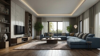 Interior of modern living room panorama 
