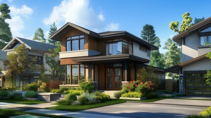 A Modern House With A Huge Lawn.