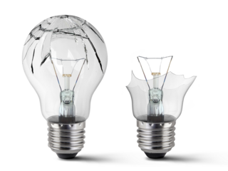 Broken light bulb, transparent background