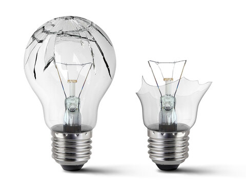 Broken light bulb, transparent background
