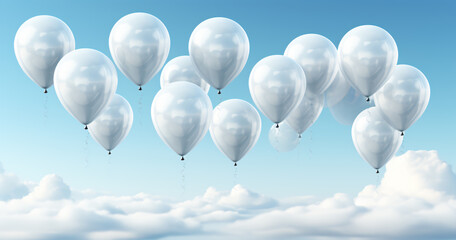 balloon sky, birthday party balloons, banner background, copy space - obrazy, fototapety, plakaty