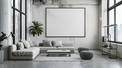 a Scandi home interior captured in a realistic photograph, featuring a blank horizontal art mock-up, curated for architectural digest with precision.