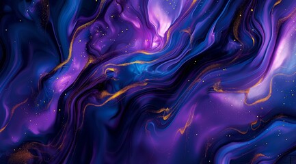 Surreal purple and gold fluid art with cosmic energy - obrazy, fototapety, plakaty
