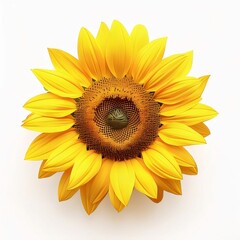 Yellow sunflower flower head on white loaded background top view. Flowering flowers, a symbol of spring, new life.