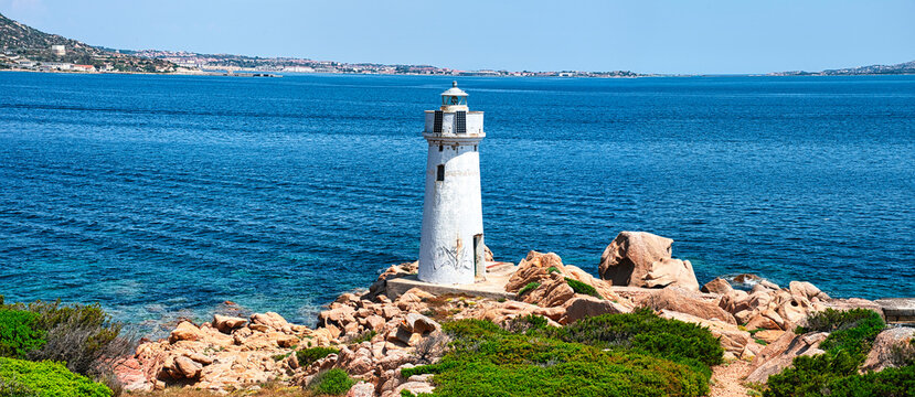 panoramic photo of the Capo Orso lighthouse near Palau (Sardinia)
